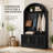 Arched Entryway Hall Tree with Coat Hooks and Shoe Storage Cabinet, Freestanding Mudroom Organizer with Upper Display Shelf