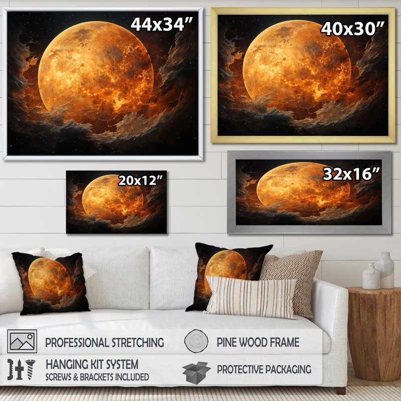 Planète Titan Misty Fiery sur toile, H 12 po x l 20 po x P 1 po, Cadre flottant doré