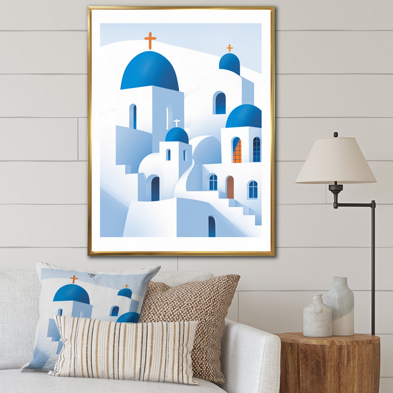 Décoration murale grecque Santorini Odyssey IV - Grèce, H 20 po x l 12 po x P 1 po, Cadre flottant doré