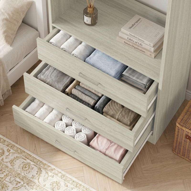 Système de placard autoportant 48 po avec 6 tiroirs en bois, Bois blanc