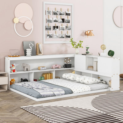 Floor Bed With LShaped Bookcases Sliding Doors