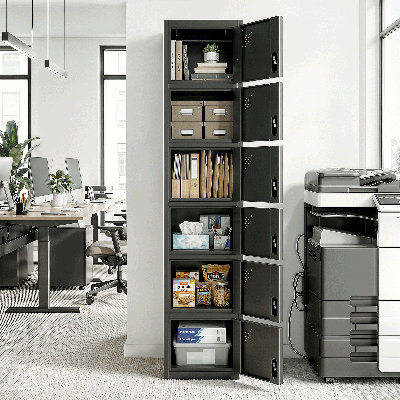 Armoire de rangement en métal à 6 niveaux verrouillable, organisateur utilitaire antirouille avec tablettes pour le garage, le bureau et la maison