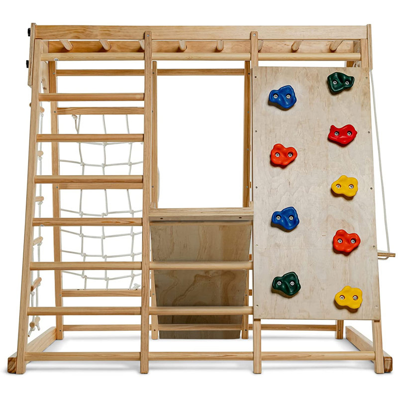 Natural Pine Indoor Climbing Playset with Slide and Swing