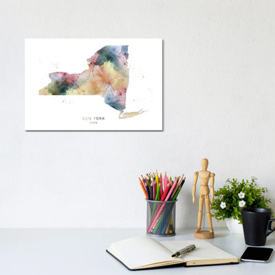 New York State Map 1 Piece Wrapped Canvas Painting