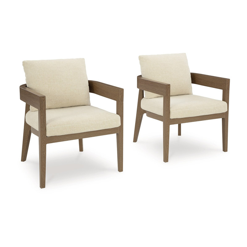 Ensemble de 2 chaises d'extérieur Berry, tissu blanc crème, métal brun