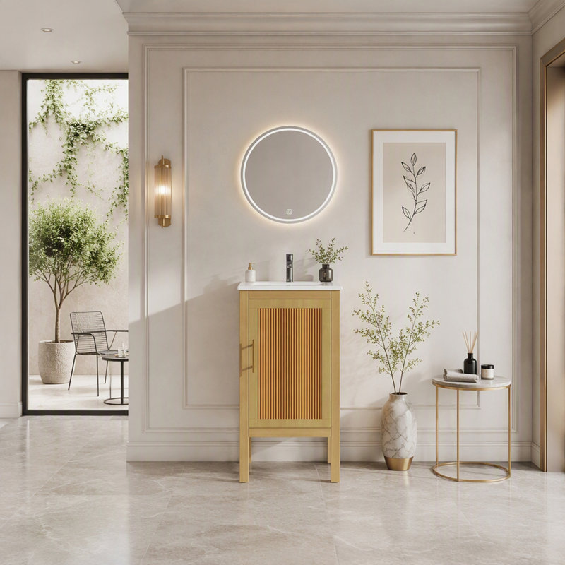 Meuble de rangement de salle de bain avec lavabo en céramique et tablette ajustable