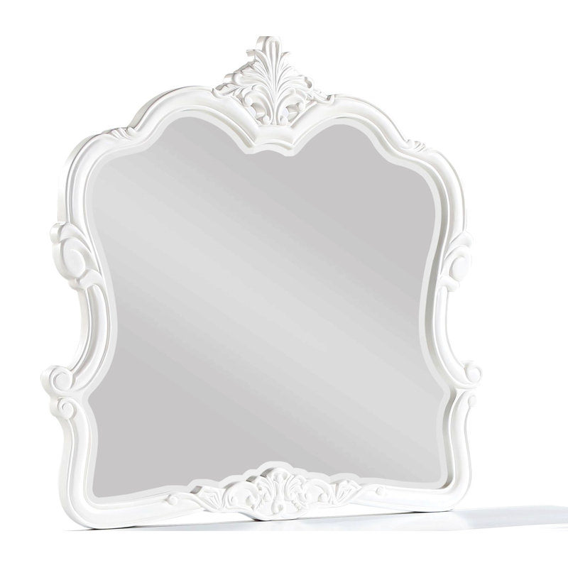 Miroir de style moderne en bois blanc perle, Blanc