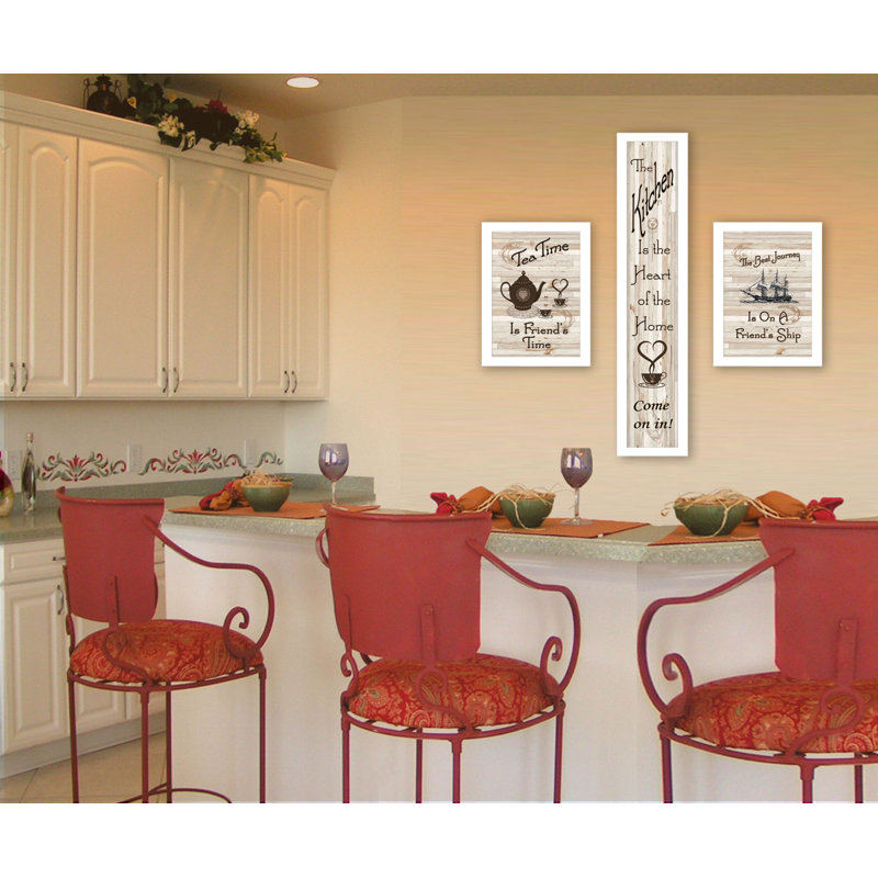 Ensemble d'art mural encadré 3 pièces The Kitchen Collection II, H 32 po x l 10 po x P 1 po, Cadre blanc