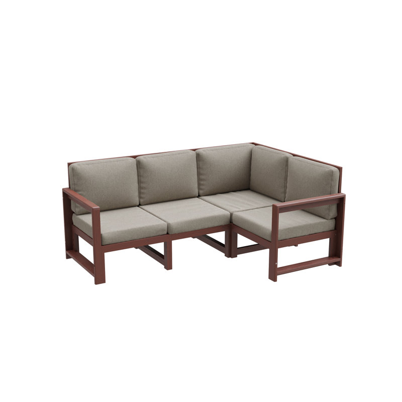 Jaquain 317cm Wide Pine Garden Sofa with Cushions, Brown, Platinum