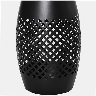 Outsunny 12.5" Steel Patio End Table, Round Hollow Drum Side Table, Accent Table for Indoor and Outdoor, Black