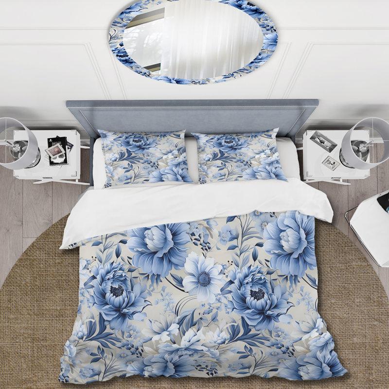 Coastal Tranquility Victorian Pattern V Floral Duvet Cover, King Duvet Cover + 2 King Shams