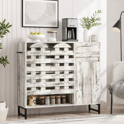 Farmhouse Sideboard Cabinet with Arched Lattice Doors and Storage