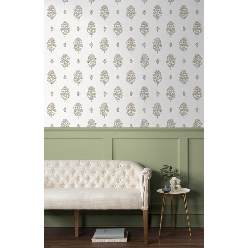 Papier peint adhésif non tissé mat Premium Premium Blush & Basil, Rose / Vert