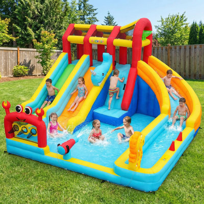Large Ocean Theme Inflatable Water Park With Dual Slides & Crab Archway