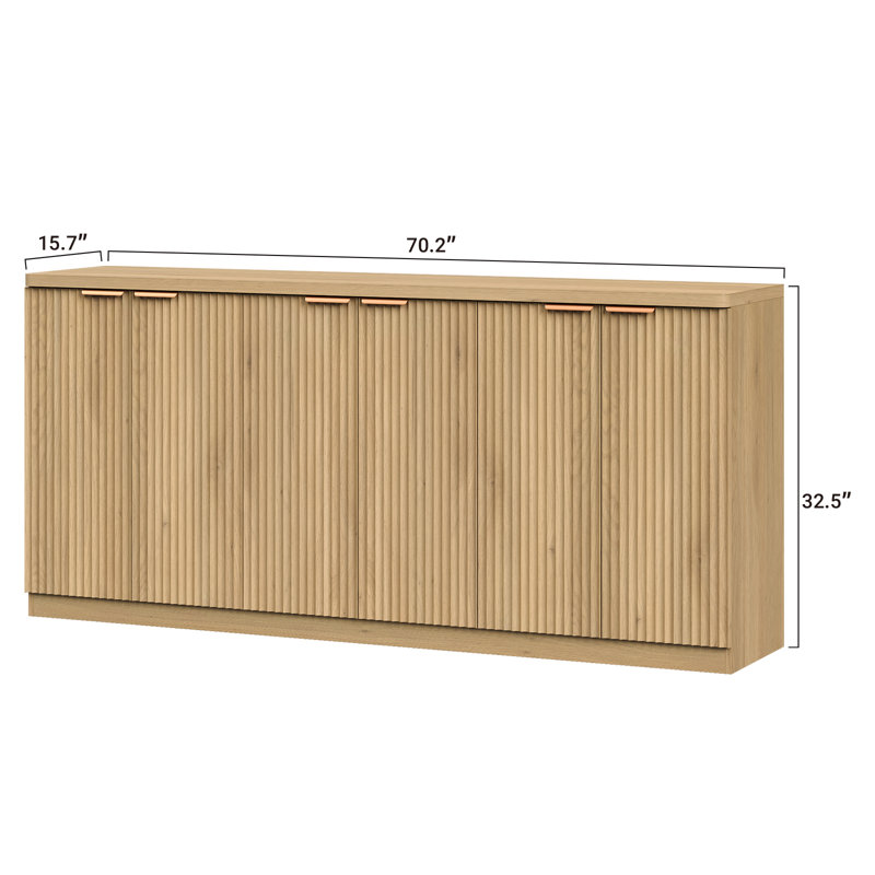 Buffet Sideboard Cabinet With Storages, Fluted Modern Buffet Table Coffee Bar Wine Bar Storage Cabinet With Doors & Shelves For Dining Room, Living Room, Hallway