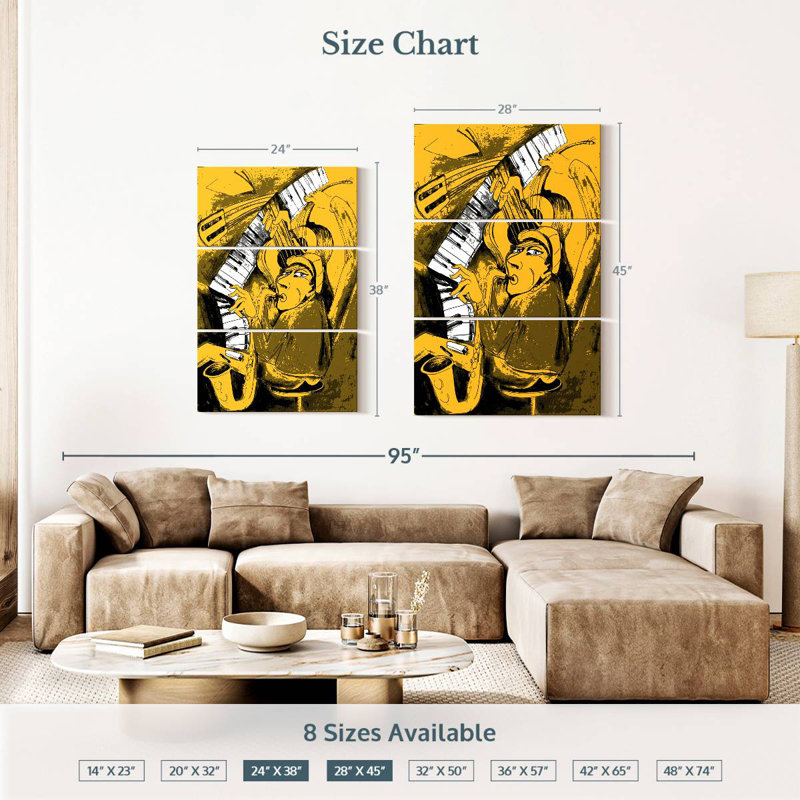 Jazz Musician Cartoon, H 38 po x l 24 po