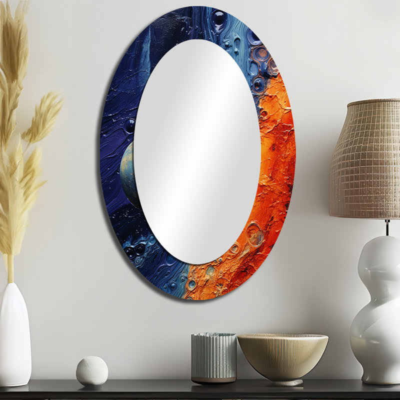 Mysterious Solar System Dream I - Miroir mural ovale bleu, H 36 po x l 24 po