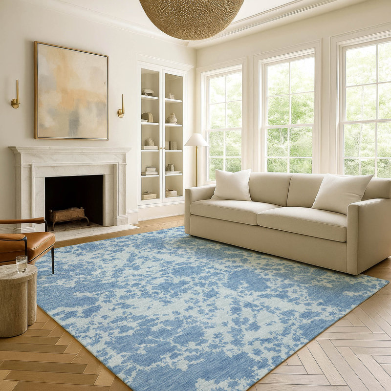 Machine Washable Indoor/Outdoor Chantille ACN2919 Abstract Rug, Sky, 10' x 14'