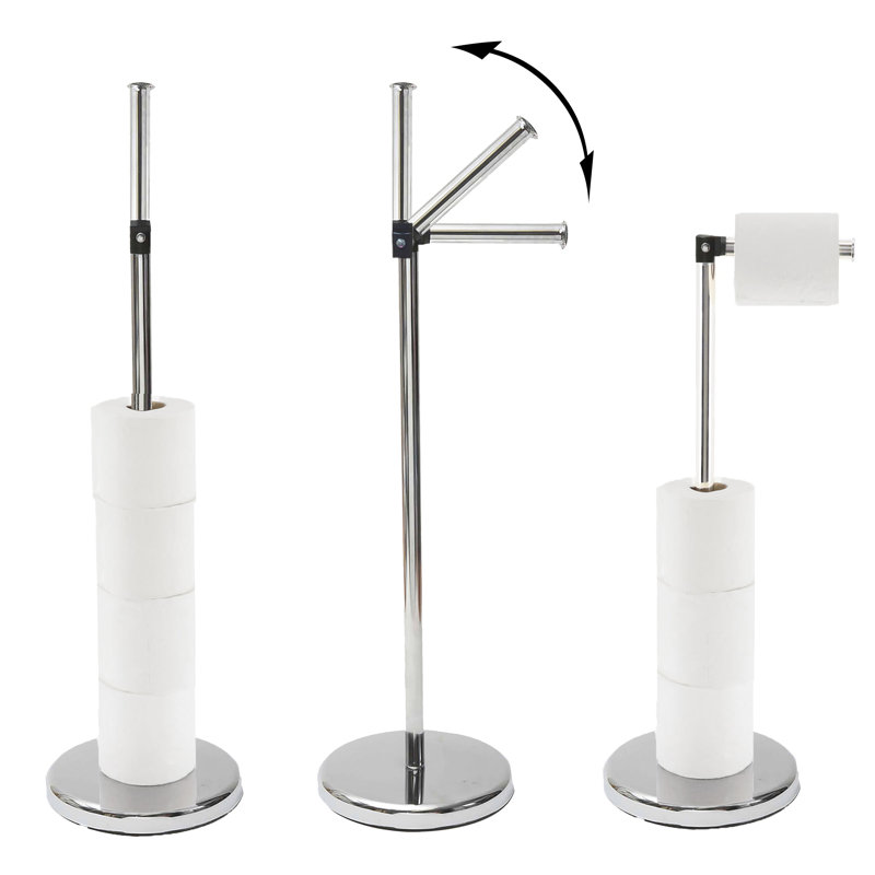 6715 Modern Freestanding Toilet Paper Dispenser and Reserve with Folding Arm for Compact Bathrooms, Chrome
