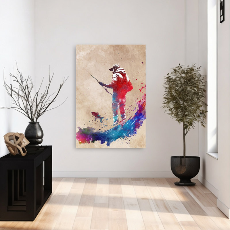 «Vibrant Fishing Splash», art mural contemporain, 48" H x 32" W