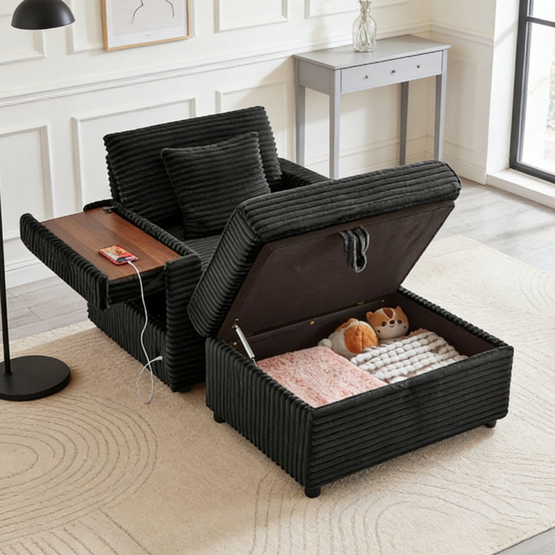 Fauteuil d'appoint confortable en velours côtelé, Noir