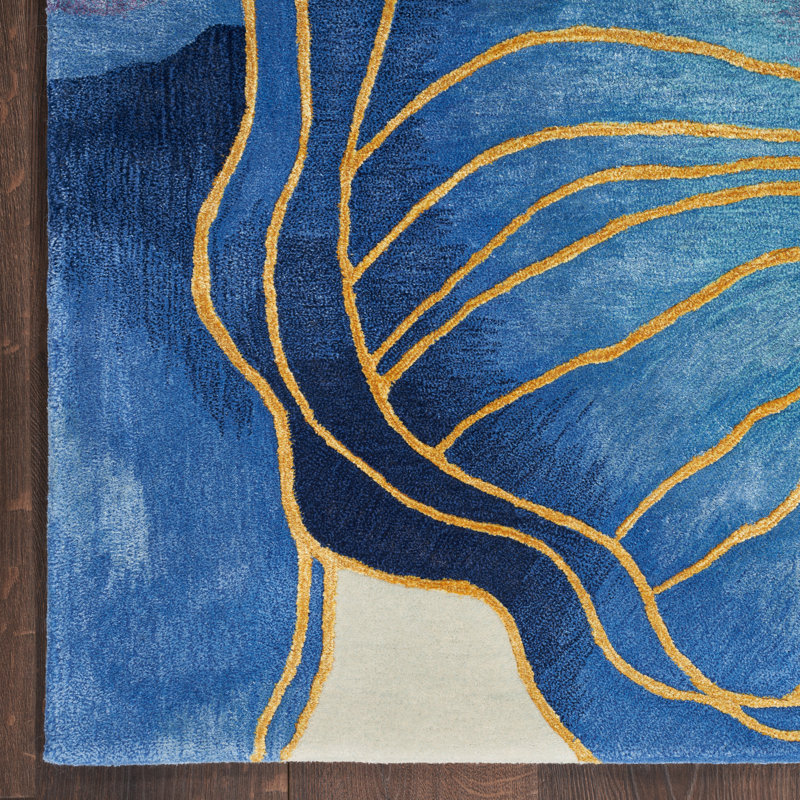 Handmade Hand Tufted Viscose Area Rug in Blue/Purple/Yellow, Rectangle 2' x 3'