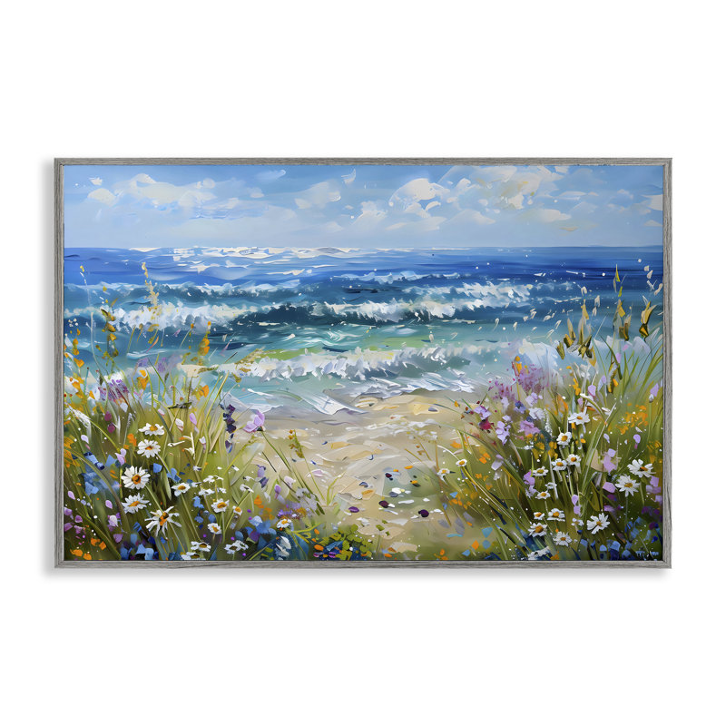 Floral Beach Meadow par Ocean, giclée encadrée, design par Creative Studio, 20 x 30, Giclée de ferme grise encadrée