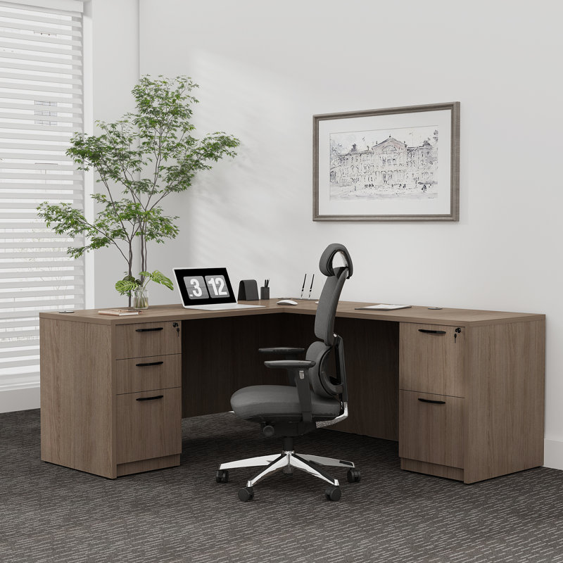  66.93'' L-Shaped Executive Desk with Cabinets, Lime