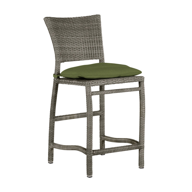 Tabouret de comptoir d'extérieur en résine tressée 24 po Skye, Welt, Gris ardoise, Forêt de lin