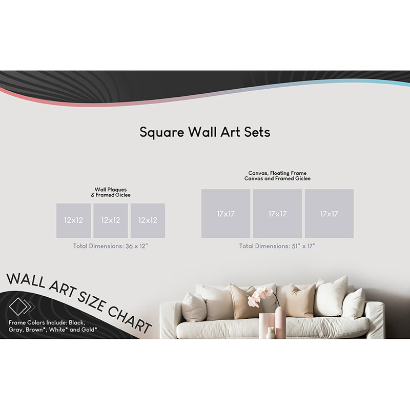 " Abstract Kaleidoscope Blue Tie Dye Patterns Fractal Shapes " 3 - Pieces, Black Framed Wood, 17" H x 17" W x 1.5" D