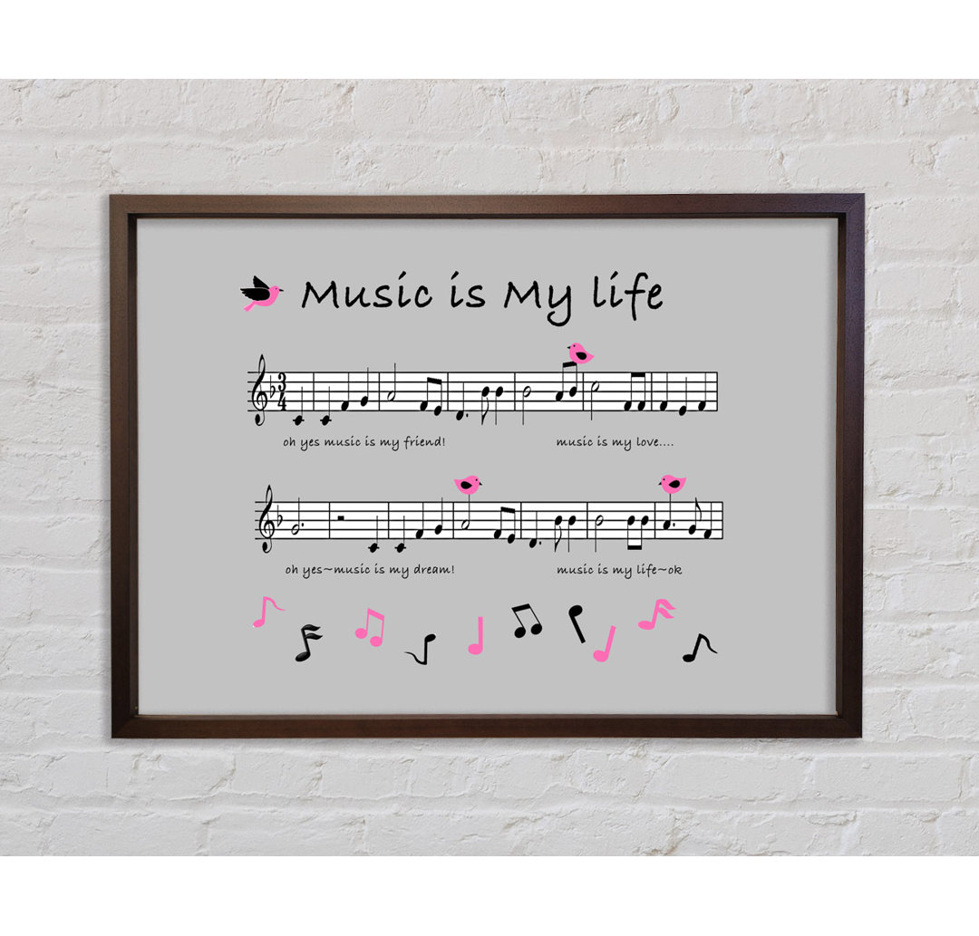 Music Is My Life Grey - Einzelner Bilderrahmen Kunstdrucke auf Leinwand