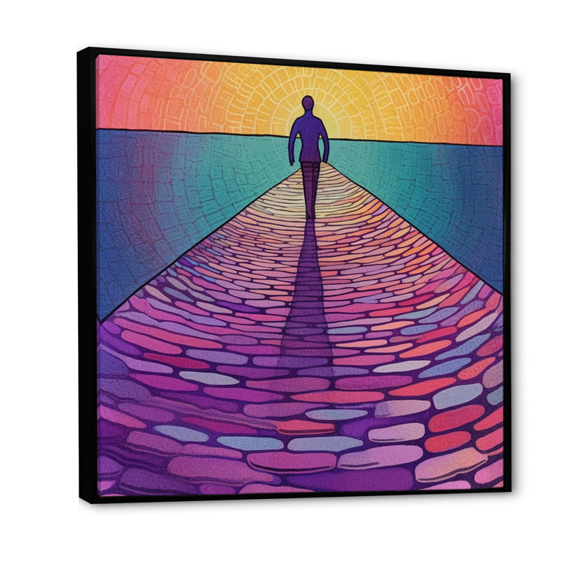 " Man Walking Towards Horizon Of Light ", Black Floater Framed, 30" H x 30" W x 1" D