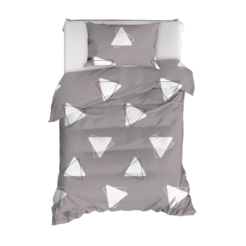 Ensemble de housse de couette 100% coton gris / blanc Renick, Housse de couette simple + 1 taie d'oreiller 31 po