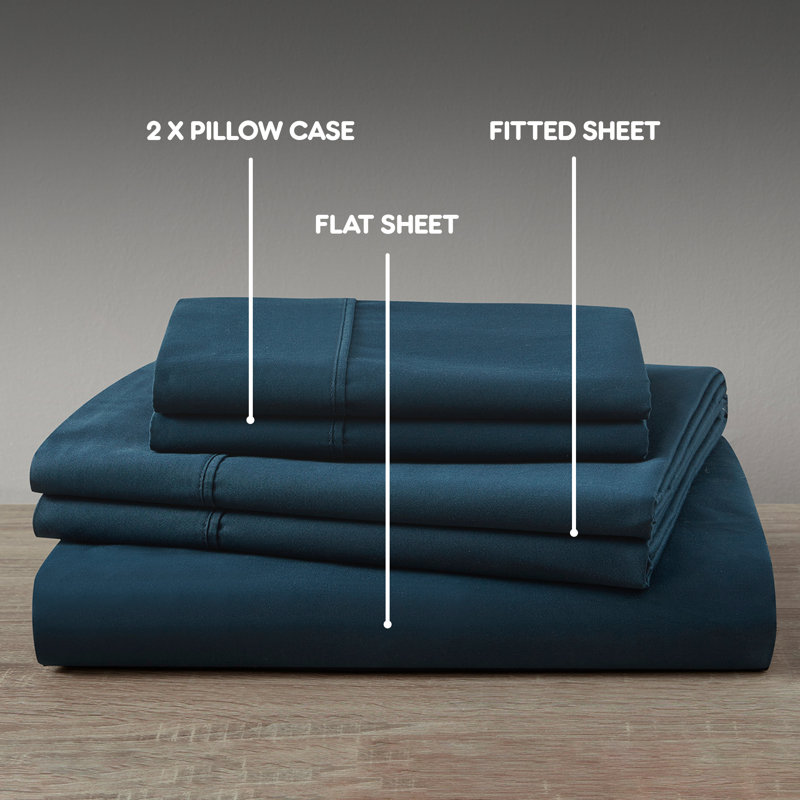 Ensemble de draps pour chambre d'amis 4 pièces 100% coton, Ensemble de draps pour très grand lit + un drap-h, Bleuet