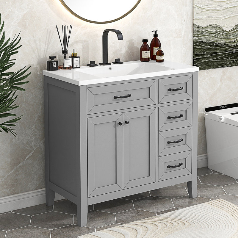 Meuble-lavabo simple avec plateau 35,98 po Daryla, Gris