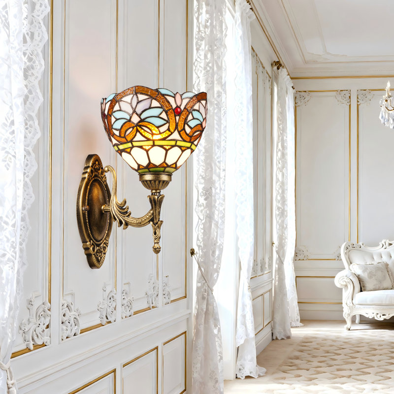 1- Light Stained Glass Wall Sconce Antique Baroque Tiffany-Style Vanity Light For Hallway & Bedroom