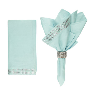 Sparkles Home | Ensemble de serviette à rayures Rhinestone | Carré 20 po | Mélange de coton et lin | Ensemble de 2