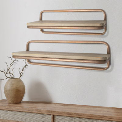 Ensemble de 2 tablettes en métal / bois