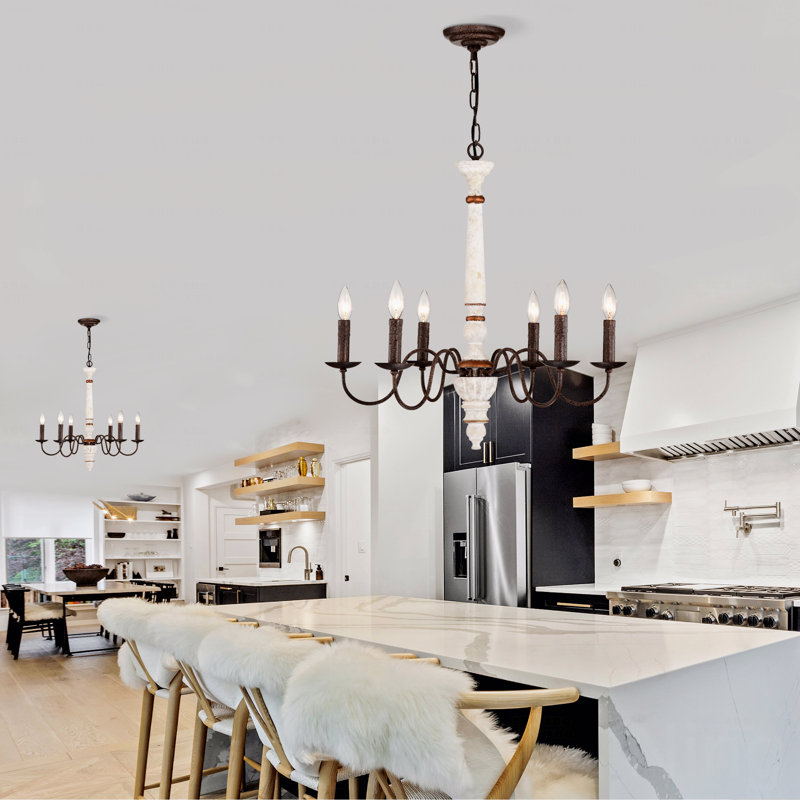 Lustre de style rétro blanc et rouille avec luminaire suspendu à 6 lumières (E12 sans ampoule incluse)