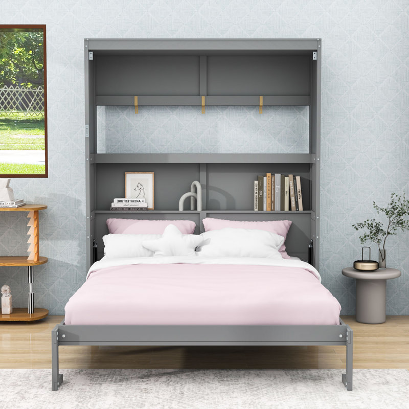 Lit escamotable avec porte-matelas et lattes Murphy, Gris, Grand lit