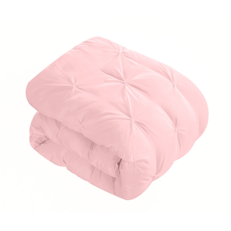 Baffle Box Stitch Comforter Set, Full/Queen Comforter + 2 Shams + Throw Pillow, Pink