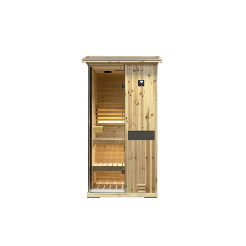 One person outdoor wooden steam sauna room