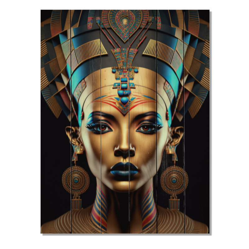 Déesse égyptienne Néfertiti III - Femme égyptienne, reproduction sur bois de pin naturel, H 32 po x l 24 po x P 0,78 po