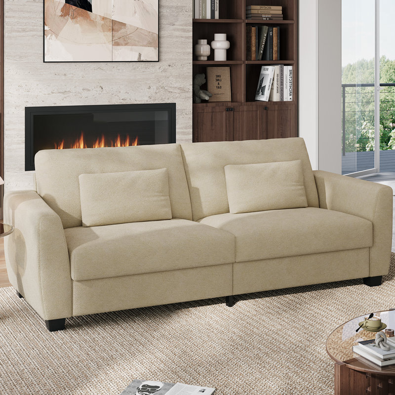 79'' W Modern Loveseat Sofa, Comfy Velvet Couch with Spring Cushion, Removable Cover, Sturdy Frame, Deep Seat, Easy Assembly for Living Room, Bedroom, Office, and Small Space, Beige