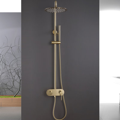 Système de douche 10 "à tuyau exposé avec bec de baignoire, ensemble de douche en laiton massif avec valve brute