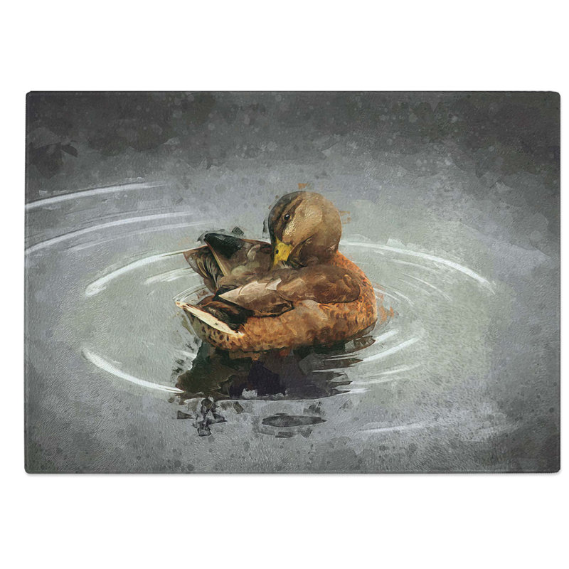 Glass Duck Preening Its Feathers in Abstract Chopping Board, 28.5 cm W x 20 cm L