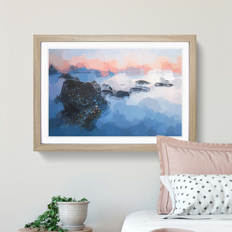 Beach in Yantai China in Abstract - Picture Frame Photograph Print, Oak Framed, 62cm H x 87cm W x 2cm D