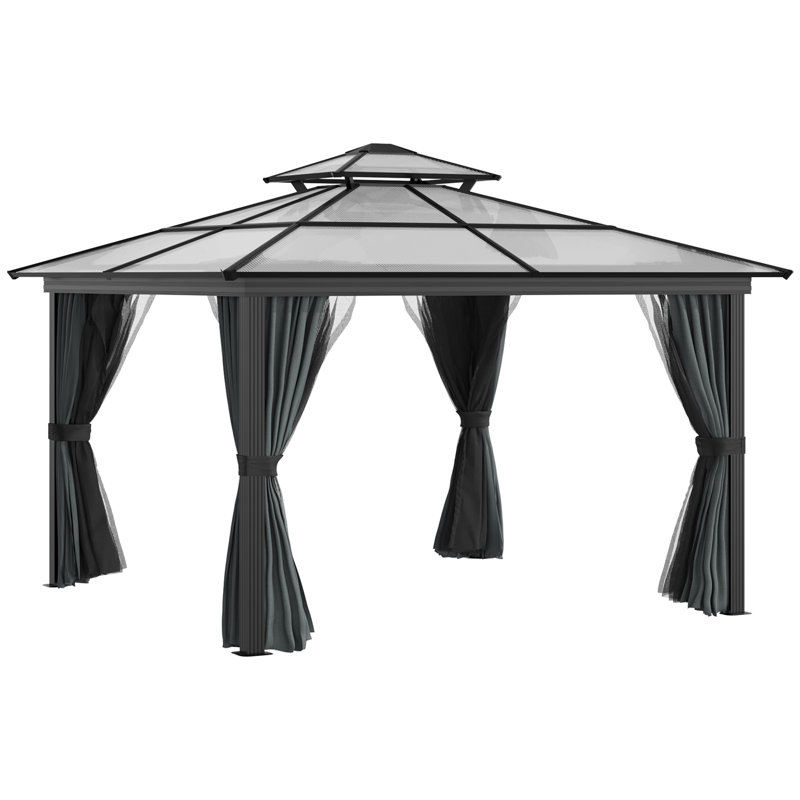 10X10HardtopGazeboWithAluminumFrame,PolycarbonateGazeboCanopyWithCurtains, NettingForGarden,Patio,Backyard,Black