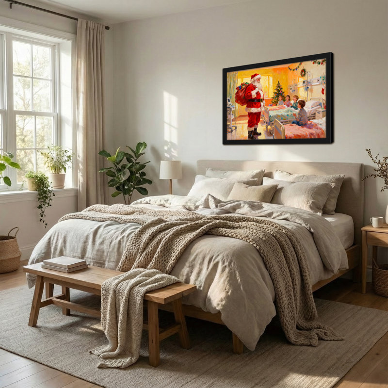 Père Noël de Noël visite une scène de Noël pour enfants, H 16 po x l 24 po