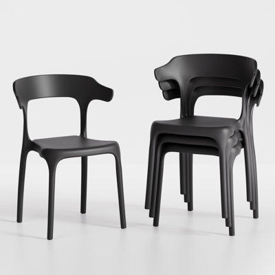 Set Of 4 Stackable Plastic Patio Chairs, Outdoor Dining Chairs Set Modern Office Guest Reception Seating, Lightweight Garden Chairs For Office, Balcony, Porch, Patio